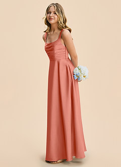 Azazie Azaria Junior A-Linie Plissee Stretch-Satin Kleid Lachsrosa image4