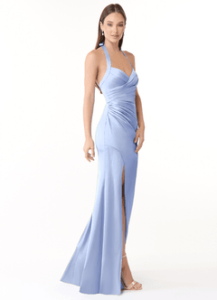 Azazie Emeria Bridesmaid Dresses Ice Mermaid Pleated Stretch Satin Dress image4