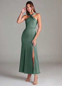 Azazie Rue Abiti da Damigella Abito Sirena in Raso Elasticizzato Plissettato Eucalipto image1