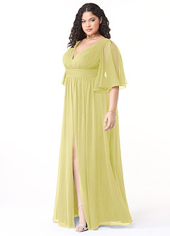 Azazie Temeka Bridesmaid Dresses Lemon Sorbet A-Line Ruched Chiffon Dress image9