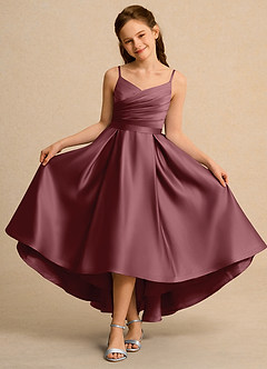 Azazie Sweets Junior Formal Jurken voor bloemenmeisjes A-Lijn Jurk van Mat Satijn Geplooid Woestijnroos image4