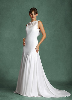 Azazie Angelina Vestidos de novia Vestido Diamante Blanco de Gasa de Corte Sirena image8