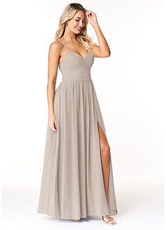 Azazie Dominic Bridesmaid Dresses Frost A-Line V-Neck Pleated Chiffon Dress image4