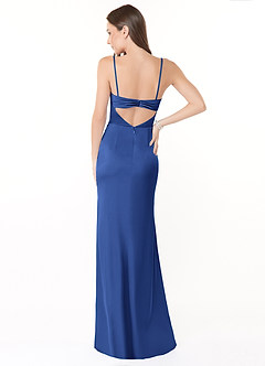 Azazie Leonis Robes de demoiselle d'honneur Robe Sirène Convertible en Satin extensible Plissée Bleu Roi image3
