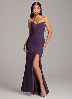 Azazie Yola Bridesmaid Dresses Plum Sheath Pleated Chiffon Convertible Dress image1