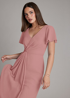 Azazie Kaya Final Sale Dusty Rose A-Line Pleated Chiffon Dress image4
