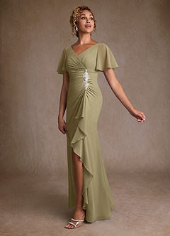 Azazie Suffolk Mother of the Bride Dresses Moss Green A-Line Pleated Chiffon Dress image2