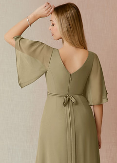 Azazie Cierra Bridesmaid Dresses Moss Green A-Line V-Neck Chiffon Dress image8