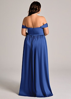 Azazie Calianna Bridesmaid Dresses Royal Blue A-Line Off the Shoulder Stretch Satin Convertible Dress image7