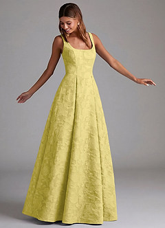 Azazie Amalie Bridesmaid Dresses Canary A-Line Pleated Floral Burnout Dress image4