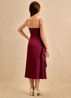 Azazie Canna Girls Formal Robe Demoiselle D'honneur Fillette Robe Trapèze en Satin extensible Plissée Bourgogne image2