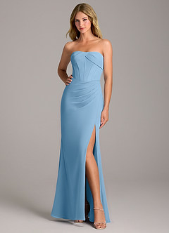 Azazie Chantel Bridesmaid Dresses Steel Blue Sheath Strapless Chiffon Convertible Dress image3