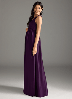 Azazie Yetta Maternity Bridesmaid Dresses A-Line Pleated Stretch Satin Floor-Length Dress image4