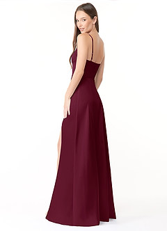 Azazie Halsey Bridesmaid Dresses Mulberry Sheath Side Slit Stretch Satin Dress image5