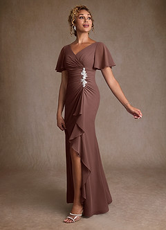 Azazie Suffolk Moeder van de bruid jurken A-Lijn Jurk van Chiffon Geplooid Espresso image2