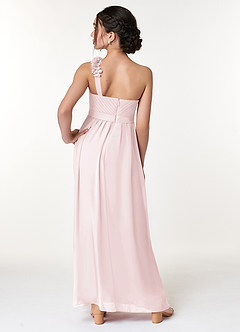 Azazie Flower Junior Blushing Pink A-Line Pleated Chiffon Dress image6