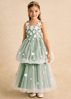 Azazie Teacup Flower Girl Dresses Ivory Matcha Ball-Gown Lace Tulle Dress image8