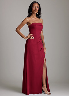 Azazie Aretha Bridesmaid Dresses Burgundy A-Line Strapless Chiffon Dress image5