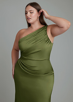 Azazie Akilah Brautjungfernkleider Meerjungfrau-Linie One-Shoulder Stretch-Satin Kleid Olivgrün image13
