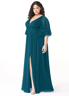 Azazie Temeka Bridesmaid Dresses Ink Blue A-Line Ruched Chiffon Dress image9