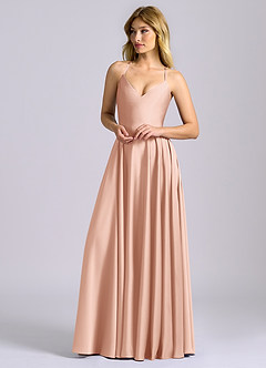 Azazie Truce Bridesmaid Dresses Rose Gold A-Line Stretch Satin Dress image4
