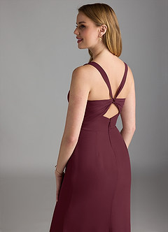 Azazie Mero Bridesmaid Dresses Cabernet Sheath Pleated Chiffon Dress image4