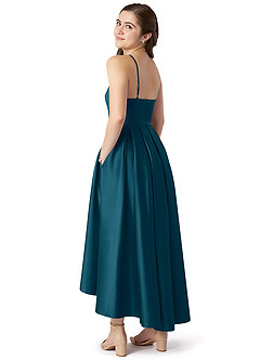 Azazie Jemima Junior Ink Blue A-Line with Pockets Stretch Satin Dress image5