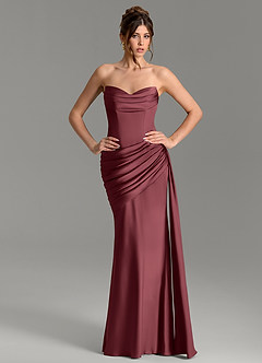 Azazie Zorah Bridesmaid Dresses Merlot Mermaid Corset Stretch Satin Convertible Dress image1