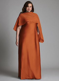 Azazie Jaleesa Bridesmaid Dresses Cinnamon Sheath High Neck Stretch Satin Dress image10