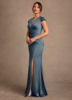 Azazie Rilda Mère de la mariée Robes Robe Fourreau en Satin extensible Dentelle Violet Crépusculaire image2