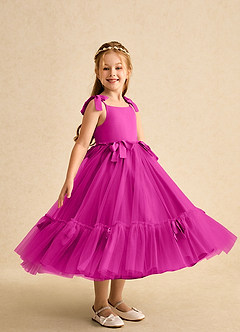 Azazie Jaci Blumenmädchenkleider A-Linie Spaghetti Riemen Chiffon Kleid Fuchsia image2