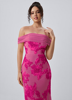 Berenice Fuchsie Stretch-Maxikleid aus 3D-Blumenspitze image2