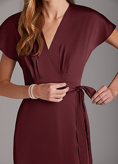 Azazie Nico Bridesmaid Dresses Cabernet A-Line V-Neck Stretch Satin Dress image7