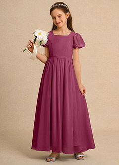 Azazie Lilia Girls Formal Flower Girl Klänningar Klä A-Linje i Chiffong med ärmar image1