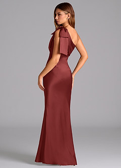 Azazie Yuanna Bridesmaid Dresses Terracotta Mermaid One Shoulder Stretch Satin Dress image6