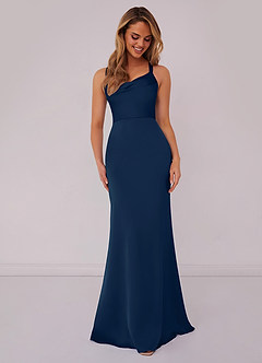 Barbie ♥ Azazie Bridesmaid Dresses Dark Navy Mermaid Pleated Stretch Satin Dress image1