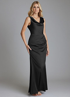 Azazie Tallie Bridesmaid Dresses Black Mermaid Pleated Stretch Satin Dress image7