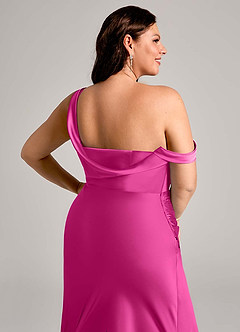 Azazie Madelyn Bridesmaid Dresses Fuchsia Mermaid One Shoulder Stretch Satin Convertible Dress image14