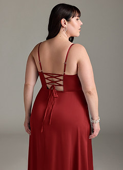 Azazie Marchella Brautjungfernkleider A-Linie Korsett Stretch-Satin Kleid Granatapfelrot image12