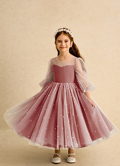 Azazie Trudy Flower Girl Dresses Terracotta Ball-Gown Sweetheart Neckline Tulle Dress image5