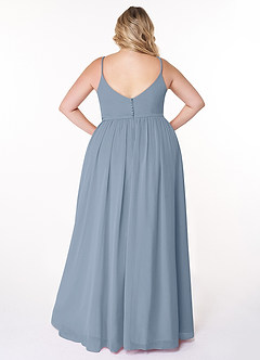 Azazie Rayna Brautjungfernkleider A-Linie V-Hals Gefaltet Chiffon Kleid Staubblau image8