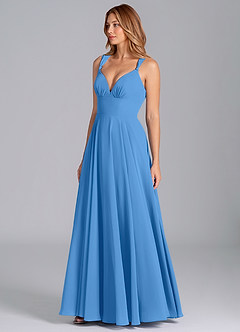 Azazie Darana Jurken voor bruidsmeisjes Jurk van Chiffon met A-Lijn Korset Blauwe Gaai image4