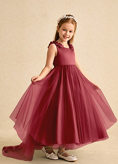 Azazie Lorita Flower Girl Dresses Pomegranate A-Line Beaded Tulle Dress image7