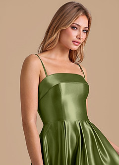 Azazie Lucienne Robes de demoiselle d'honneur Robe Trapèze en Satiné métallisé Plissée Olive image7