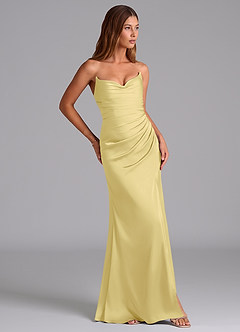 Azazie Claudelle Bridesmaid Dresses Lemon Sorbet Mermaid Strapless Stretch Satin Dress image4
