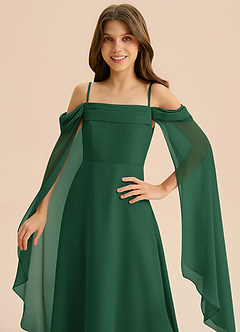 Azazie Moana Junior A라인 주름진 쉬폰 플로어 길이 주니어 신부 들러리 드레스 image7