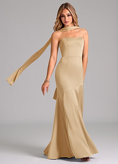 Azazie Shiloh Bridesmaid Dresses Gold Mermaid Strapless Stretch Satin Convertible Dress image1