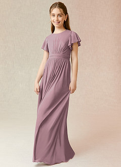 Azazie Mosley A-Line Ruched Mesh Floor-Length Junior Bridesmaid Dress image5
