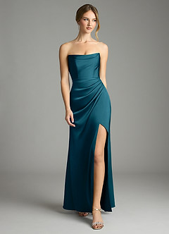 Azazie Leonis Bridesmaid Dresses Ink Blue Mermaid Pleated Stretch Satin Convertible Dress image5