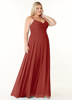 Azazie Janine Bridesmaid Dresses Terracotta A-Line V-Neck Chiffon Dress image8